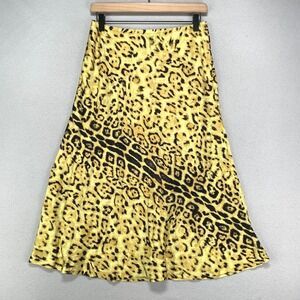 Vince Leopard Midi Skirt Womens 10 Yellow Bright Animal Print Career